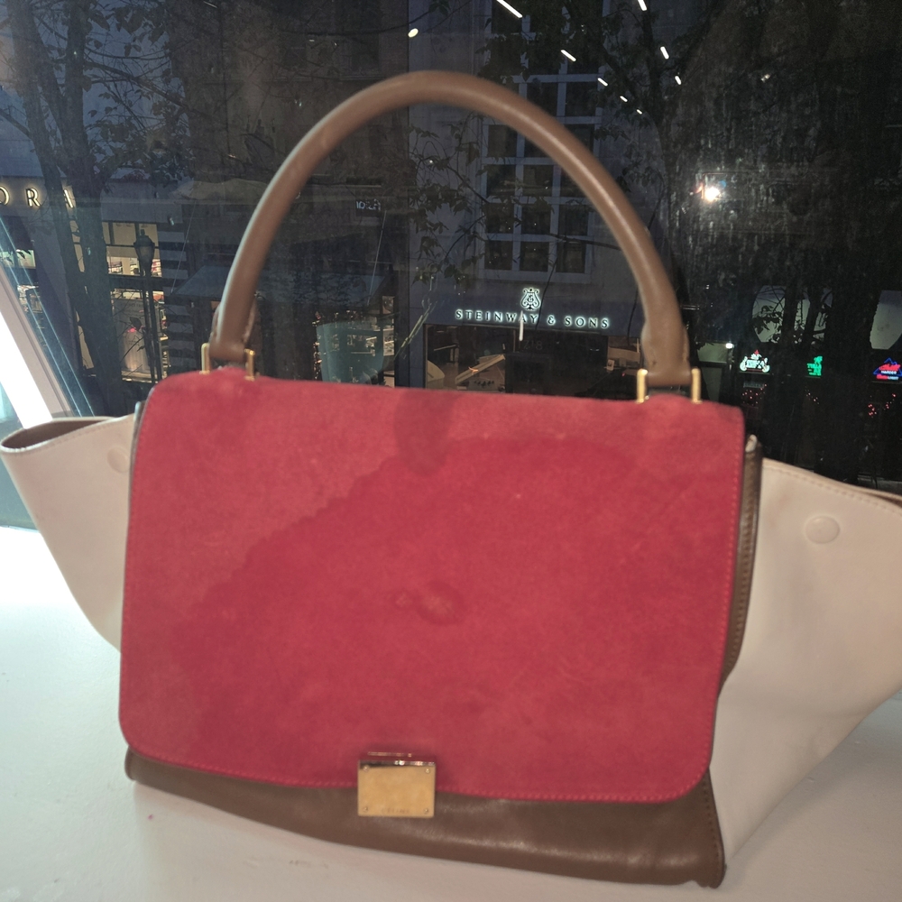 Celine Red and Brown Shoulder Bag